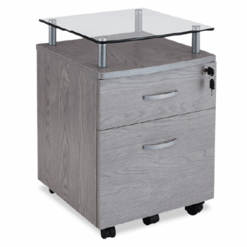 Gabinete con Ruedas de 2 cajones y repisa de vidrio Gris - Image 2