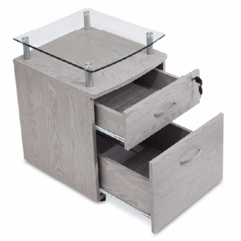 Gabinete con Ruedas de 2 cajones y repisa de vidrio Gris - Image 3