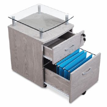 Gabinete con Ruedas de 2 cajones y repisa de vidrio Gris - Image 4