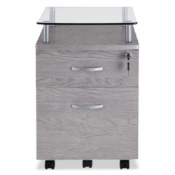 Gabinete con Ruedas de 2 cajones y repisa de vidrio Gris