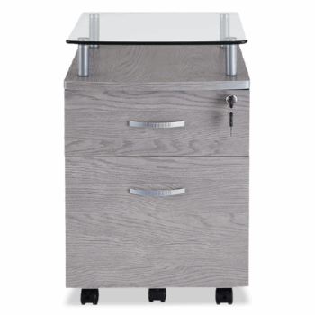 Gabinete con Ruedas de 2 cajones y repisa de vidrio Gris